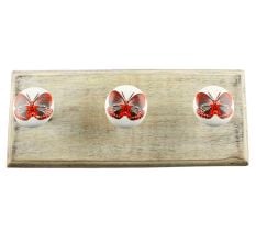 Dark Red Butterfly Ceramic Wooden Hook